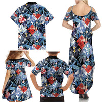 Hawaii Tropicana Blue Pattern Family Matching Summer Maxi Dress and Hawaiian Shirt - Wonder Print Shop