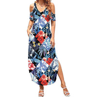 Hawaii Tropicana Blue Pattern Family Matching Summer Maxi Dress and Hawaiian Shirt - Wonder Print Shop