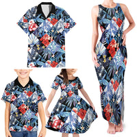 Hawaii Tropicana Blue Pattern Family Matching Tank Maxi Dress and Hawaiian Shirt - Wonder Print Shop