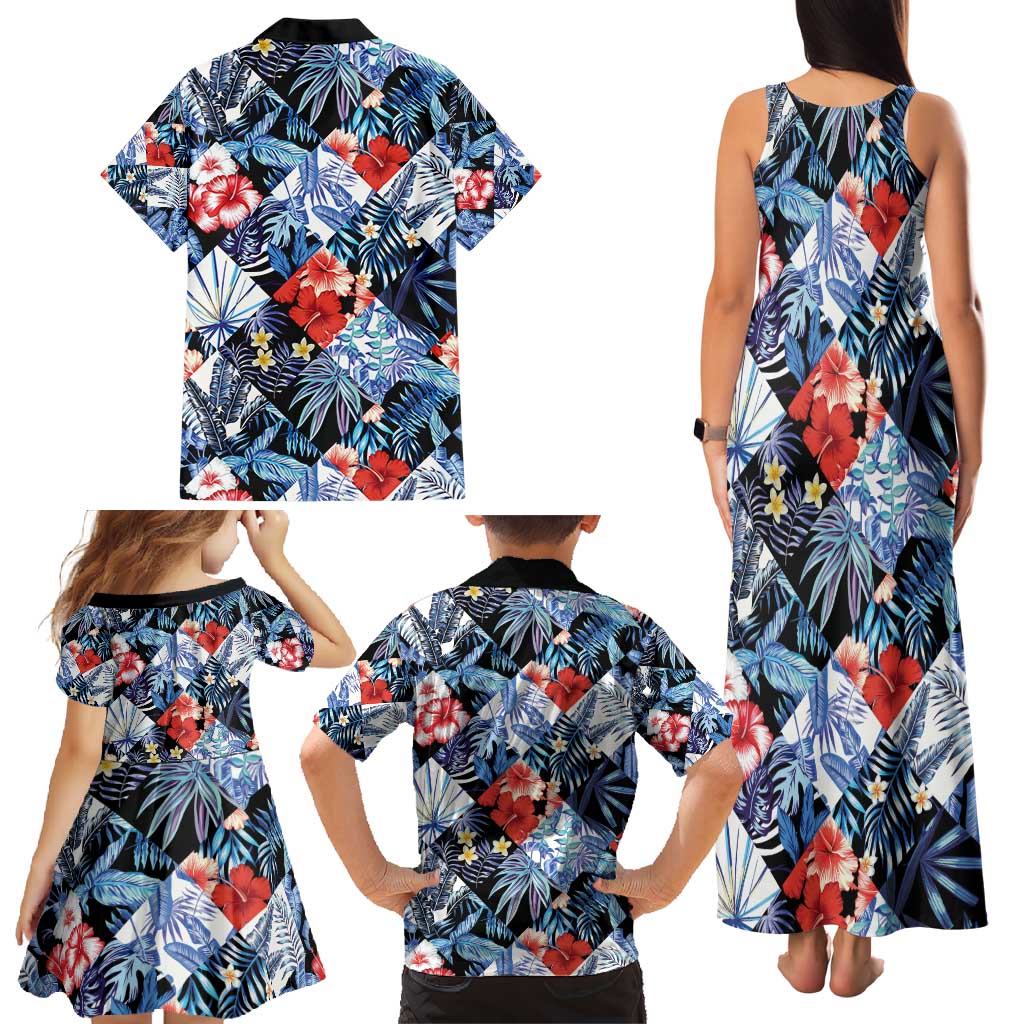 Hawaii Tropicana Blue Pattern Family Matching Tank Maxi Dress and Hawaiian Shirt - Wonder Print Shop