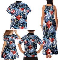 Hawaii Tropicana Blue Pattern Family Matching Tank Maxi Dress and Hawaiian Shirt - Wonder Print Shop