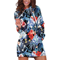 Hawaii Tropicana Blue Pattern Hoodie Dress - Wonder Print Shop