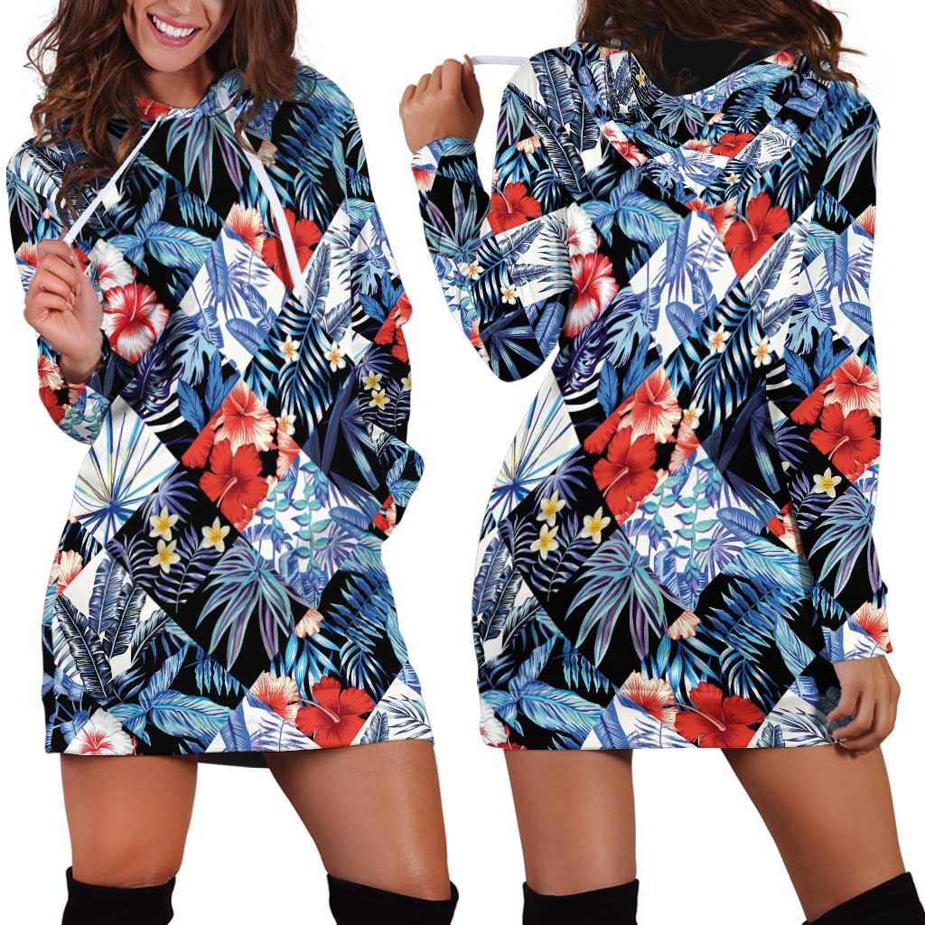 Hawaii Tropicana Blue Pattern Hoodie Dress - Wonder Print Shop