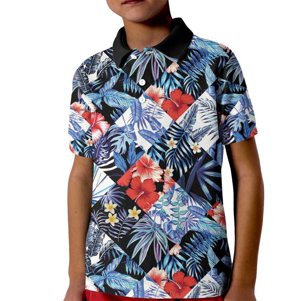Hawaii Tropicana Blue Pattern Kid Polo Shirt - Wonder Print Shop