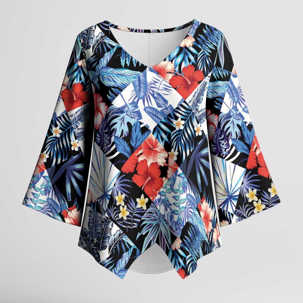 Hawaii Tropicana Blue Pattern Kimono Sleeve Blouse - Wonder Print Shop