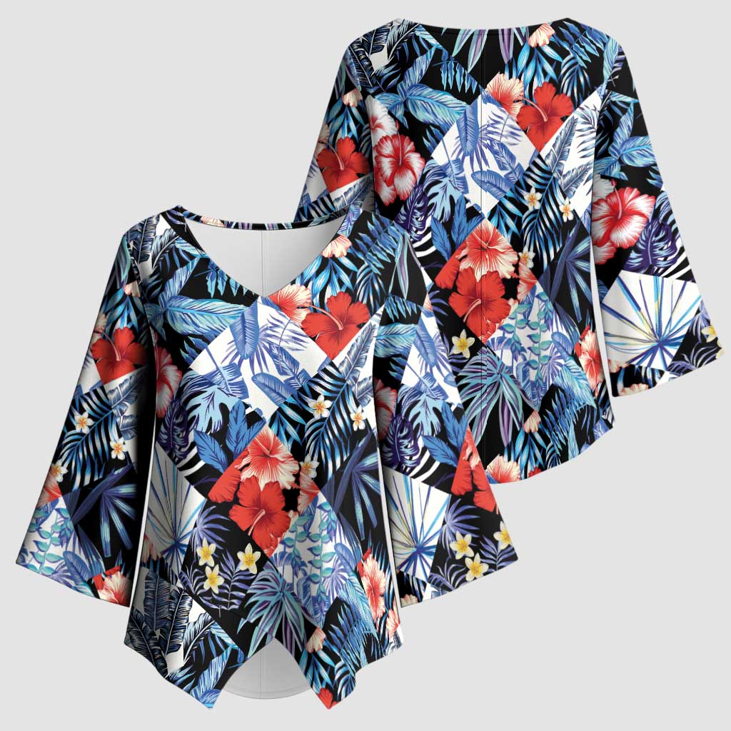 Hawaii Tropicana Blue Pattern Kimono Sleeve Blouse - Wonder Print Shop