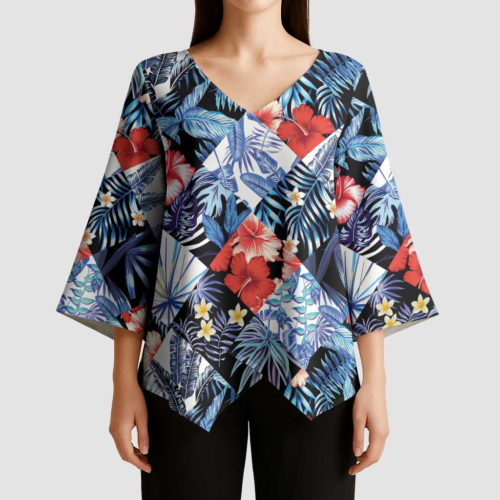 Hawaii Tropicana Blue Pattern Kimono Sleeve Blouse - Wonder Print Shop