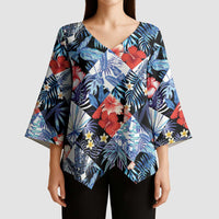 Hawaii Tropicana Blue Pattern Kimono Sleeve Blouse - Wonder Print Shop
