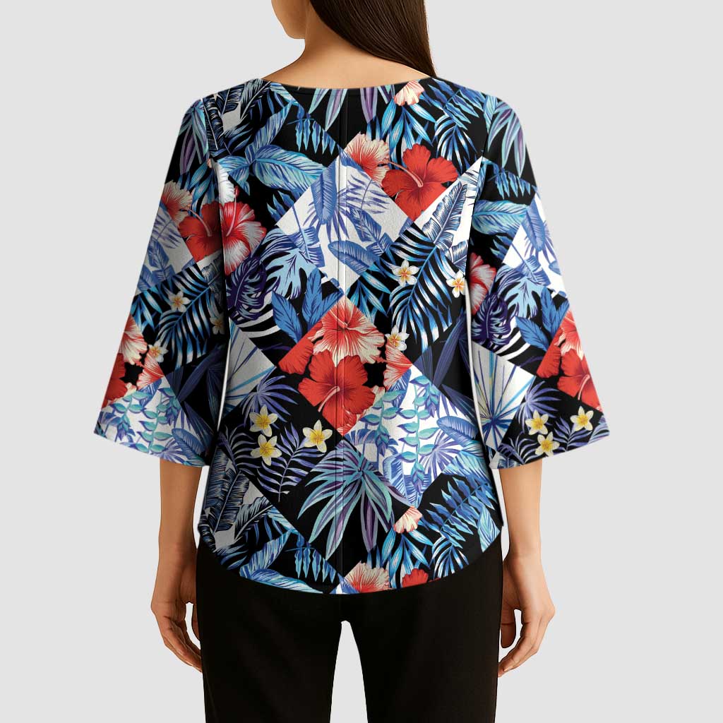 Hawaii Tropicana Blue Pattern Kimono Sleeve Blouse - Wonder Print Shop