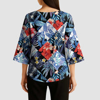 Hawaii Tropicana Blue Pattern Kimono Sleeve Blouse - Wonder Print Shop
