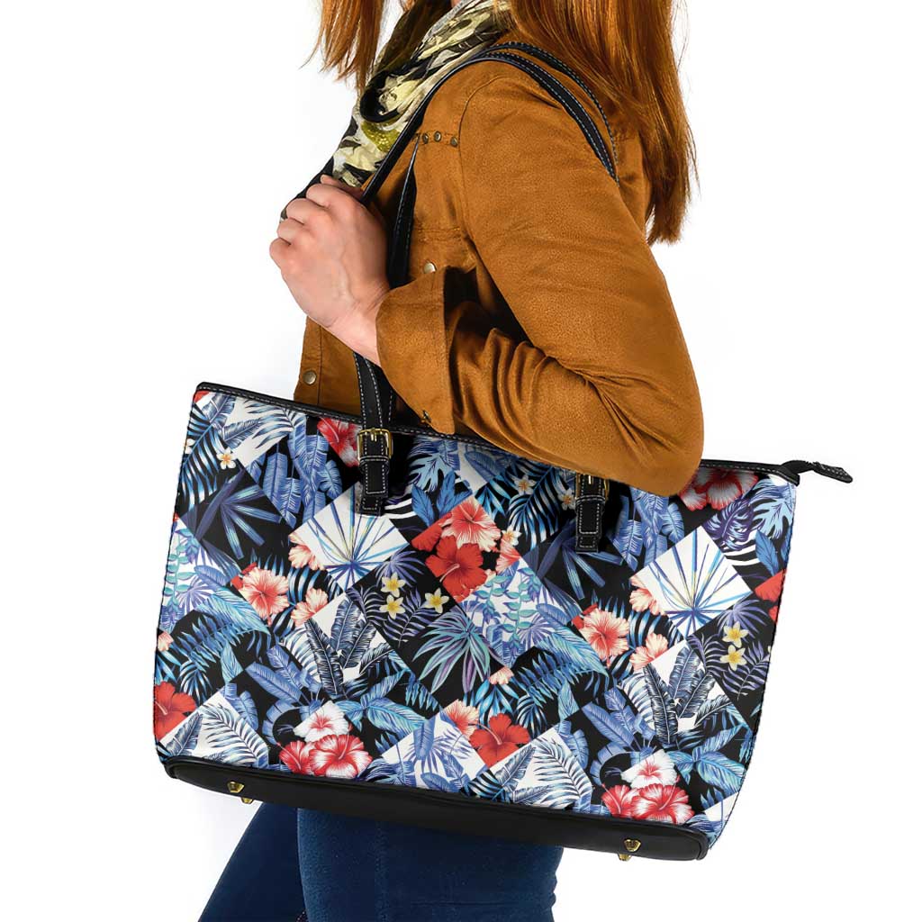 Hawaii Tropicana Blue Pattern Leather Tote Bag - Wonder Print Shop