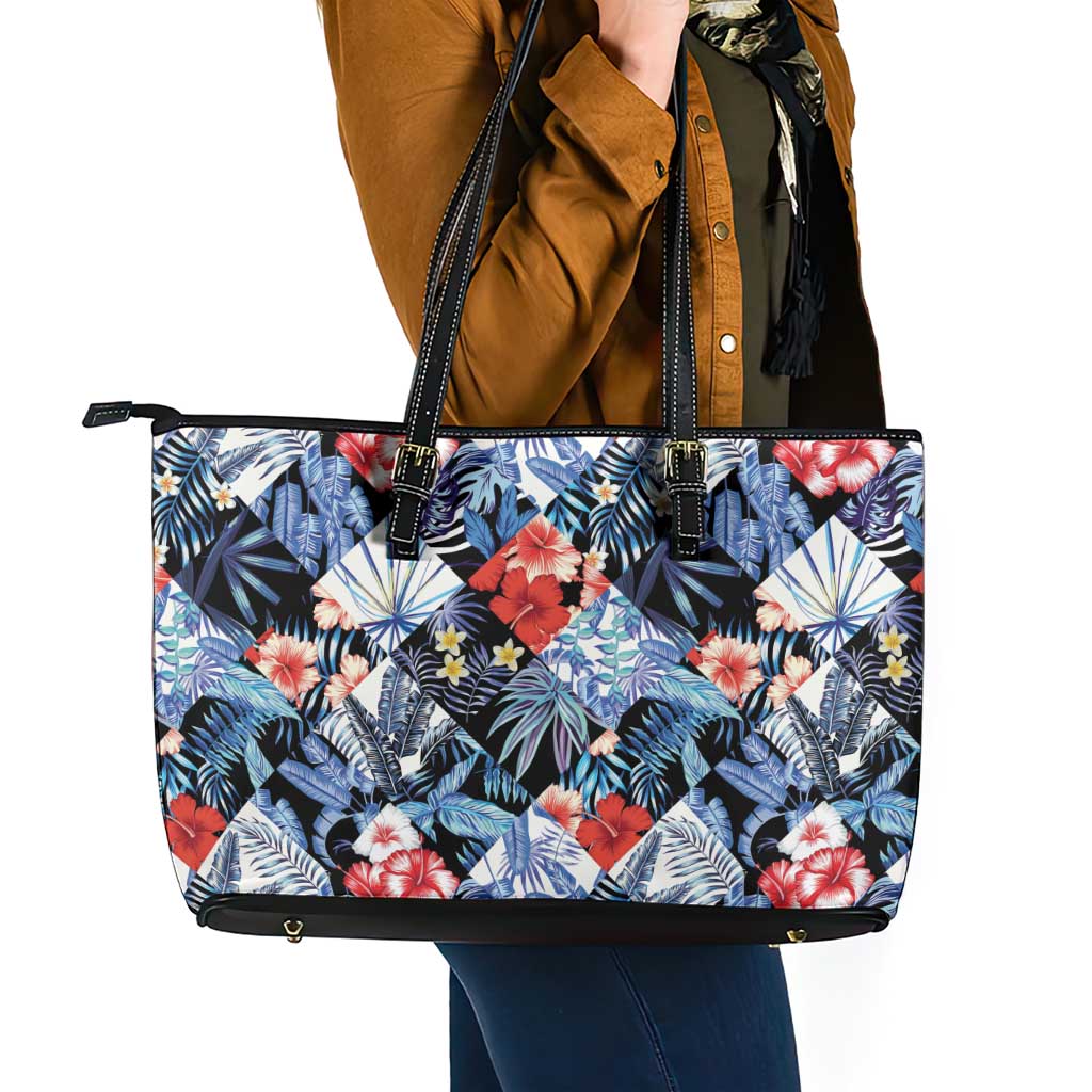 Hawaii Tropicana Blue Pattern Leather Tote Bag - Wonder Print Shop