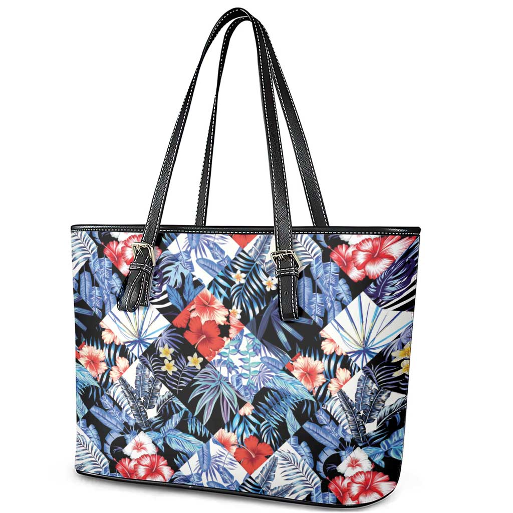 Hawaii Tropicana Blue Pattern Leather Tote Bag - Wonder Print Shop