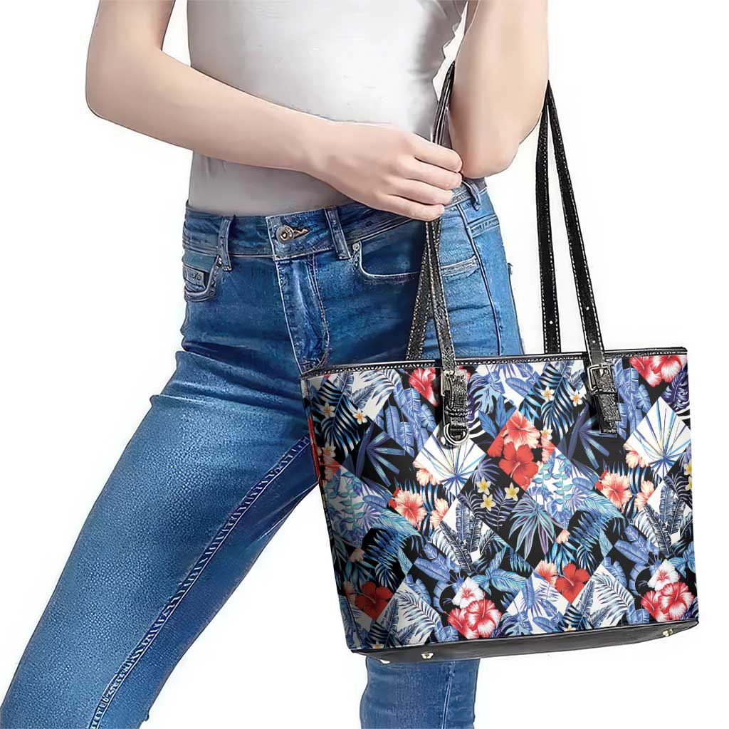Hawaii Tropicana Blue Pattern Leather Tote Bag - Wonder Print Shop