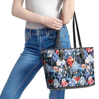 Hawaii Tropicana Blue Pattern Leather Tote Bag - Wonder Print Shop