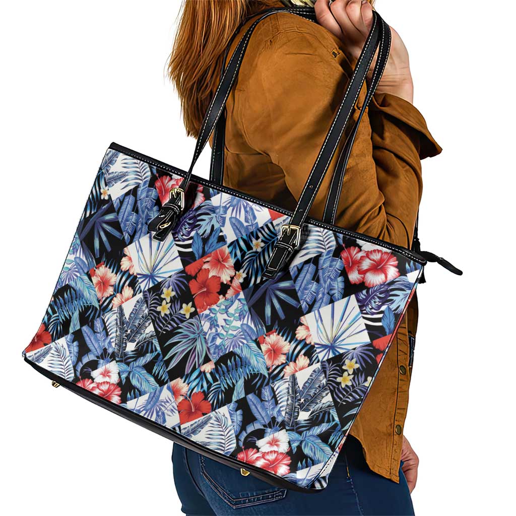 Hawaii Tropicana Blue Pattern Leather Tote Bag - Wonder Print Shop