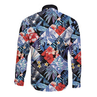 Hawaii Tropicana Blue Pattern Long Sleeve Button Shirt - Wonder Print Shop