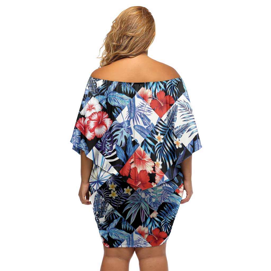 Hawaii Tropicana Blue Pattern Off Shoulder Short Dress - Wonder Print Shop