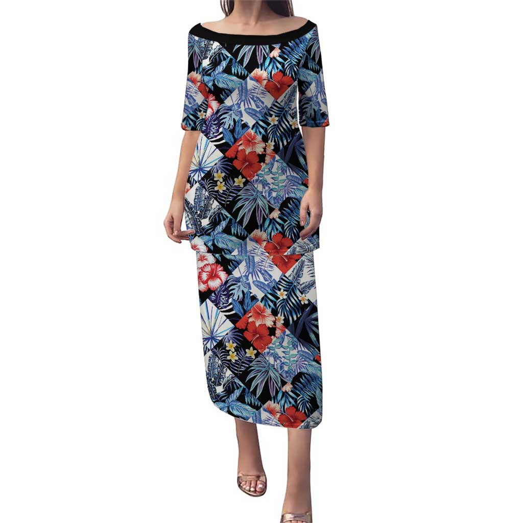 Hawaii Tropicana Blue Pattern Puletasi - Wonder Print Shop