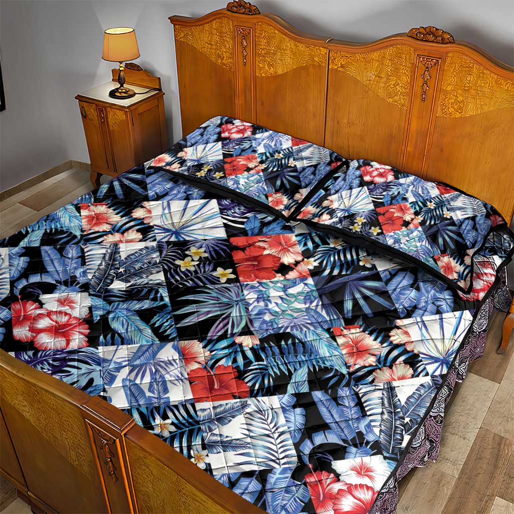 Hawaii Tropicana Blue Pattern Quilt Bed Set - Wonder Print Shop