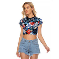 Hawaii Tropicana Blue Pattern Raglan Cropped T Shirt - Wonder Print Shop