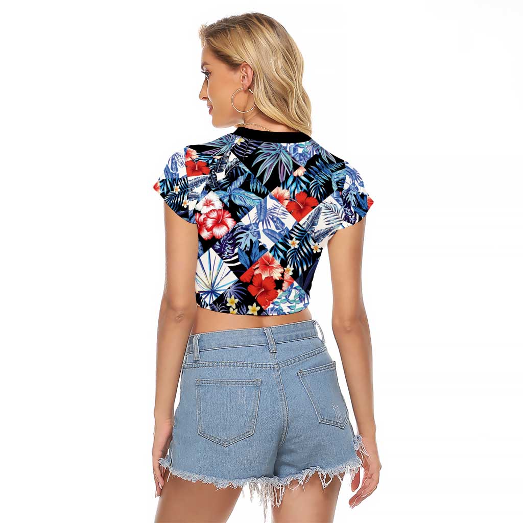 Hawaii Tropicana Blue Pattern Raglan Cropped T Shirt - Wonder Print Shop