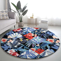 Hawaii Tropicana Blue Pattern Round Carpet - Wonder Print Shop