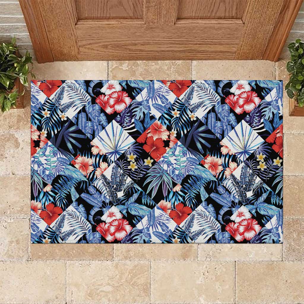 Hawaii Tropicana Blue Pattern Rubber Doormat - Wonder Print Shop