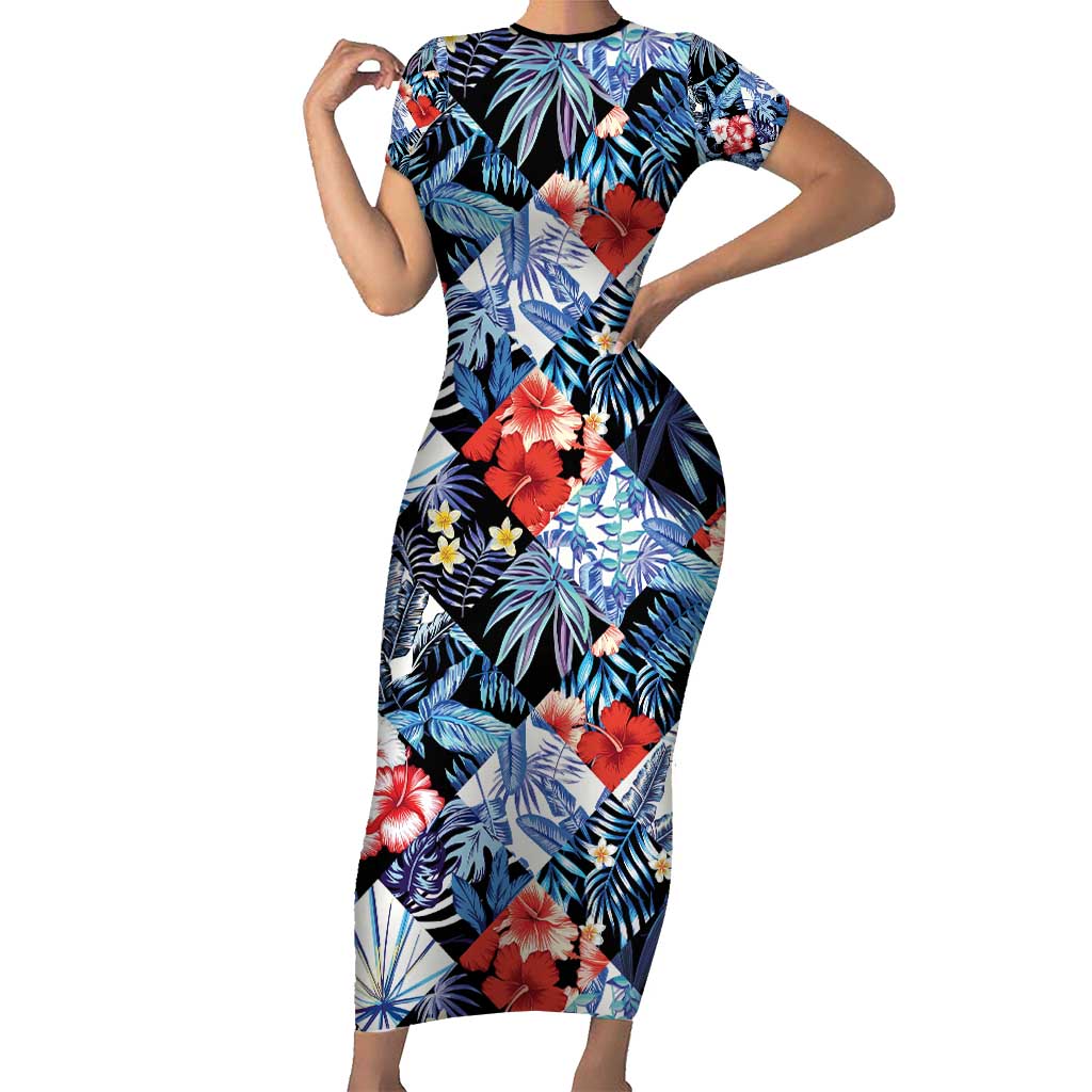 Hawaii Tropicana Blue Pattern Short Sleeve Bodycon Dress - Wonder Print Shop