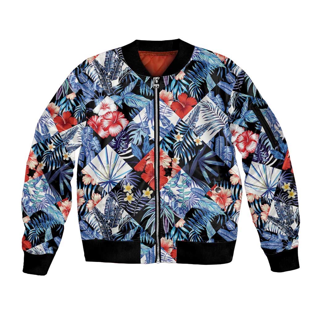 Hawaii Tropicana Blue Pattern Sleeve Zip Bomber Jacket - Wonder Print Shop