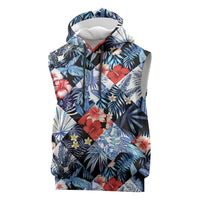 Hawaii Tropicana Blue Pattern Sleeveless Hoodie - Wonder Print Shop