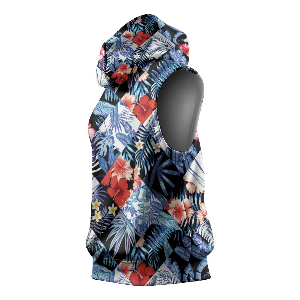 Hawaii Tropicana Blue Pattern Sleeveless Hoodie - Wonder Print Shop