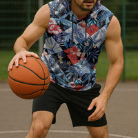Hawaii Tropicana Blue Pattern Sleeveless Hoodie - Wonder Print Shop