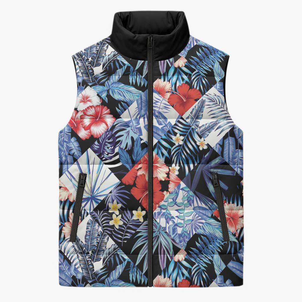 Hawaii Tropicana Blue Pattern Sleeveless Puffer Jacket - Wonder Print Shop
