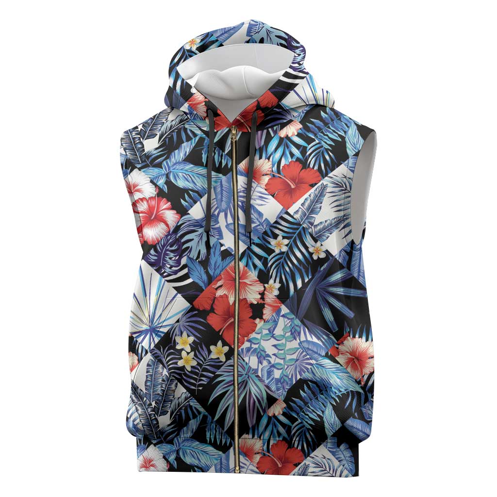Hawaii Tropicana Blue Pattern Sleeveless Zip Hoodie - Wonder Print Shop