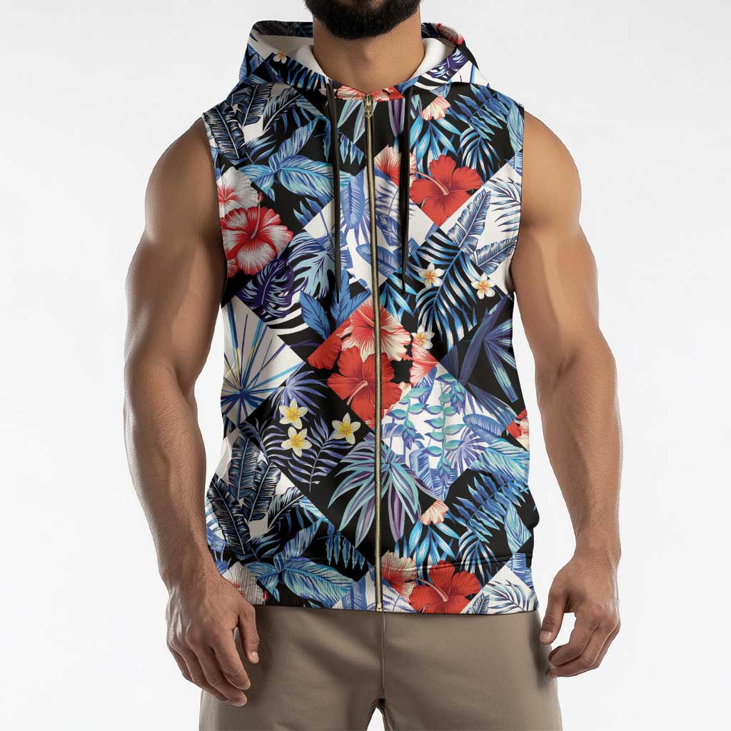 Hawaii Tropicana Blue Pattern Sleeveless Zip Hoodie - Wonder Print Shop