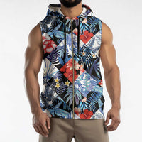 Hawaii Tropicana Blue Pattern Sleeveless Zip Hoodie - Wonder Print Shop