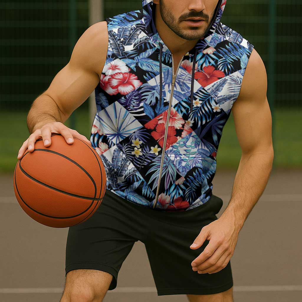 Hawaii Tropicana Blue Pattern Sleeveless Zip Hoodie - Wonder Print Shop