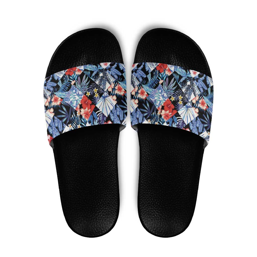 Hawaii Tropicana Blue Pattern Slide Sandals - Wonder Print Shop