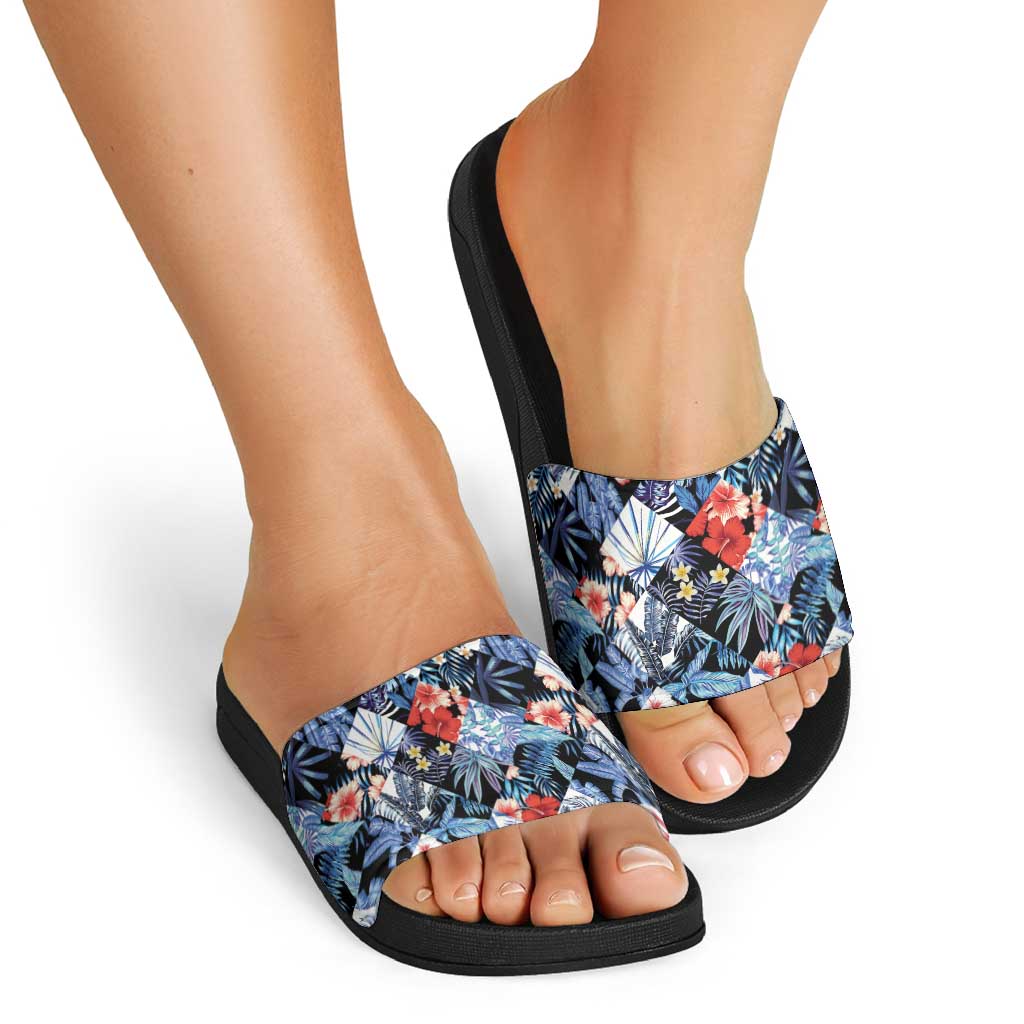 Hawaii Tropicana Blue Pattern Slide Sandals - Wonder Print Shop