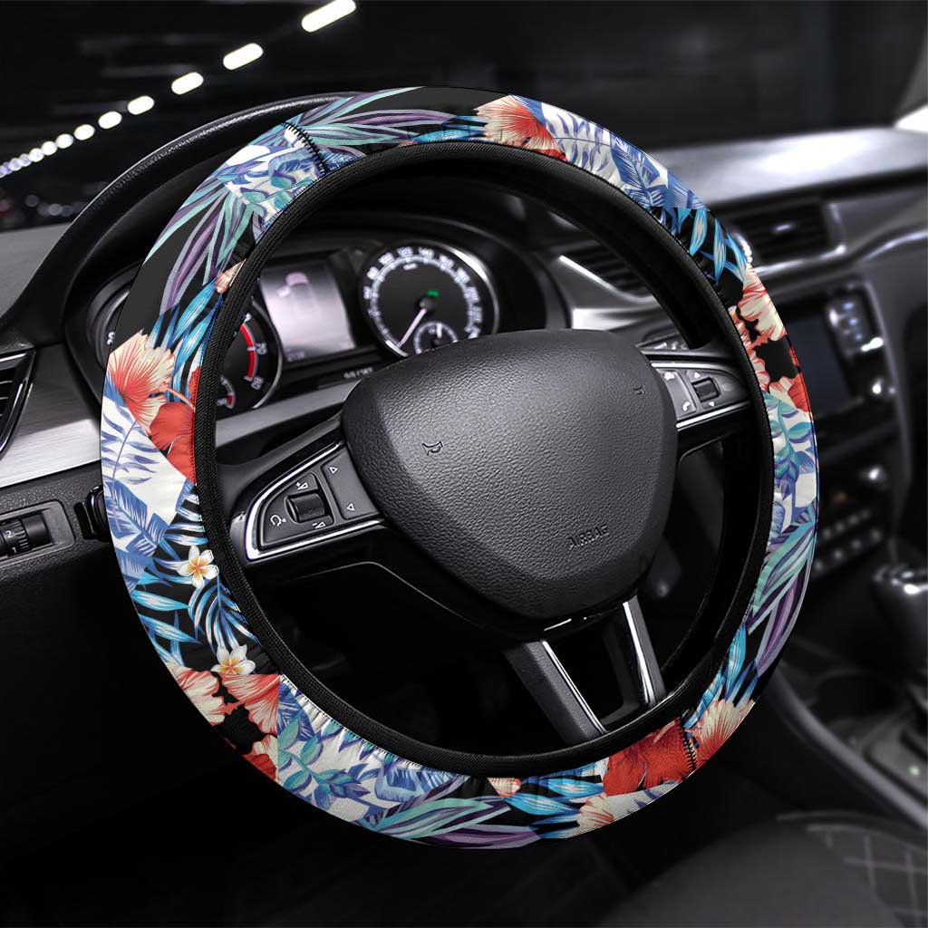Hawaii Tropicana Blue Pattern Steering Wheel Cover - Wonder Print Shop