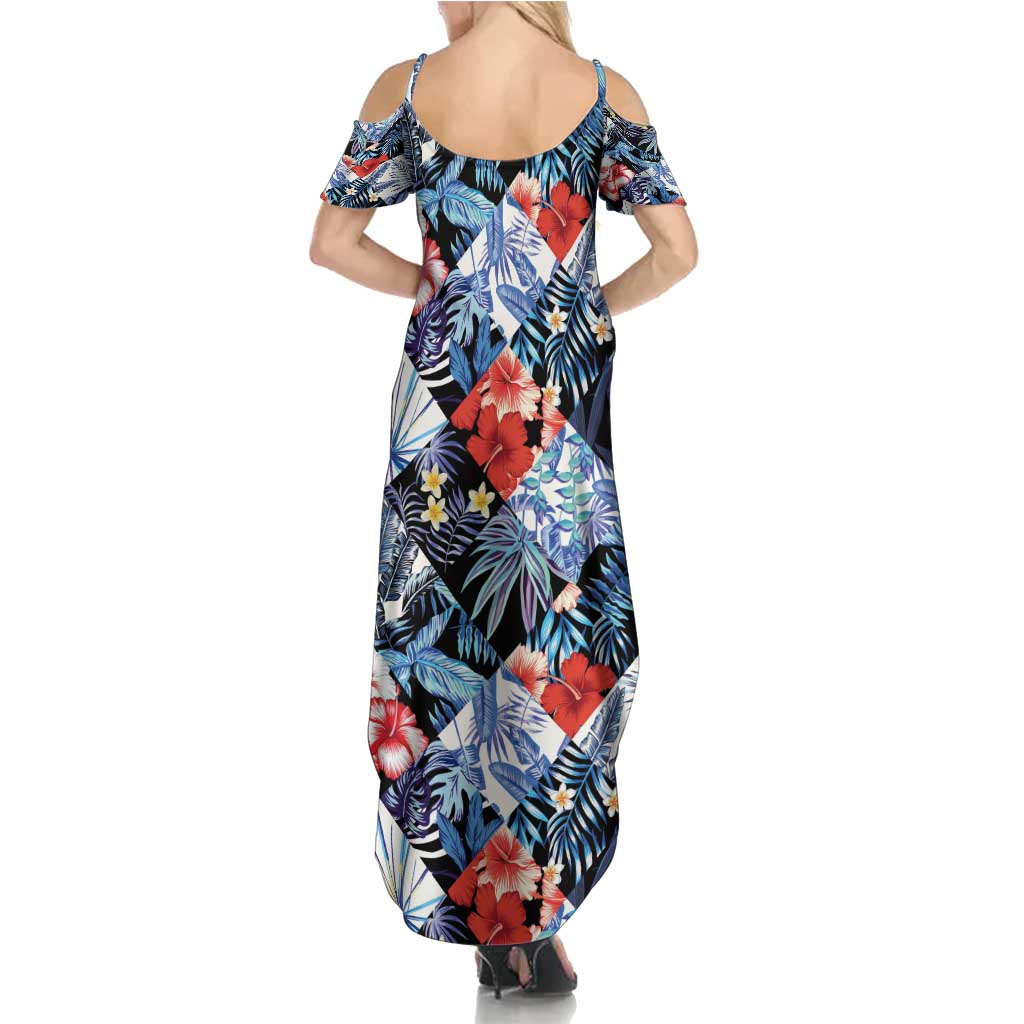 Hawaii Tropicana Blue Pattern Summer Maxi Dress - Wonder Print Shop