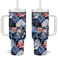 Hawaii Tropicana Blue Pattern Tumbler With Handle - Wonder Print Shop