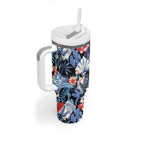 Hawaii Tropicana Blue Pattern Tumbler With Handle - Wonder Print Shop