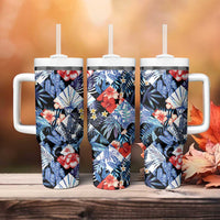 Hawaii Tropicana Blue Pattern Tumbler With Handle - Wonder Print Shop