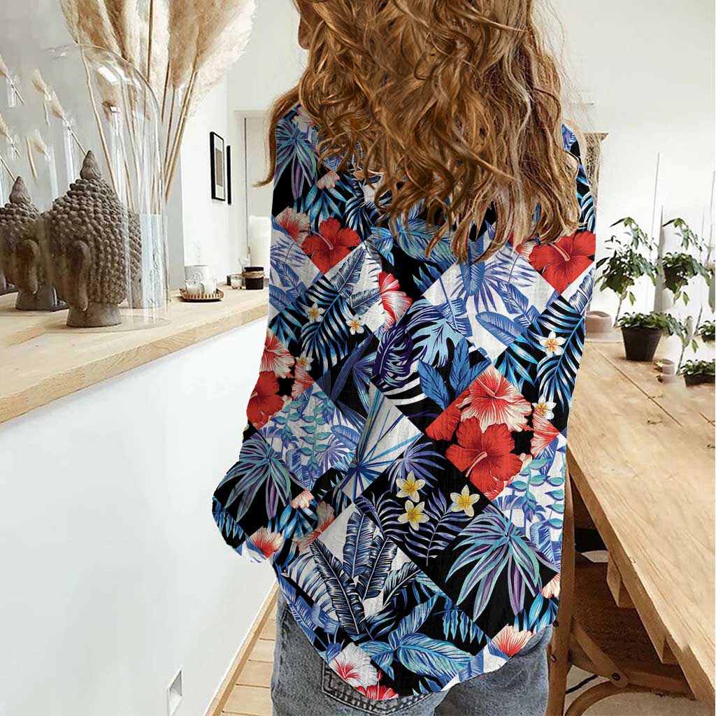 Hawaii Tropicana Blue Pattern Women Casual Shirt - Wonder Print Shop