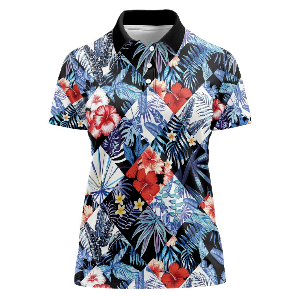Hawaii Tropicana Blue Pattern Women Polo Shirt - Wonder Print Shop