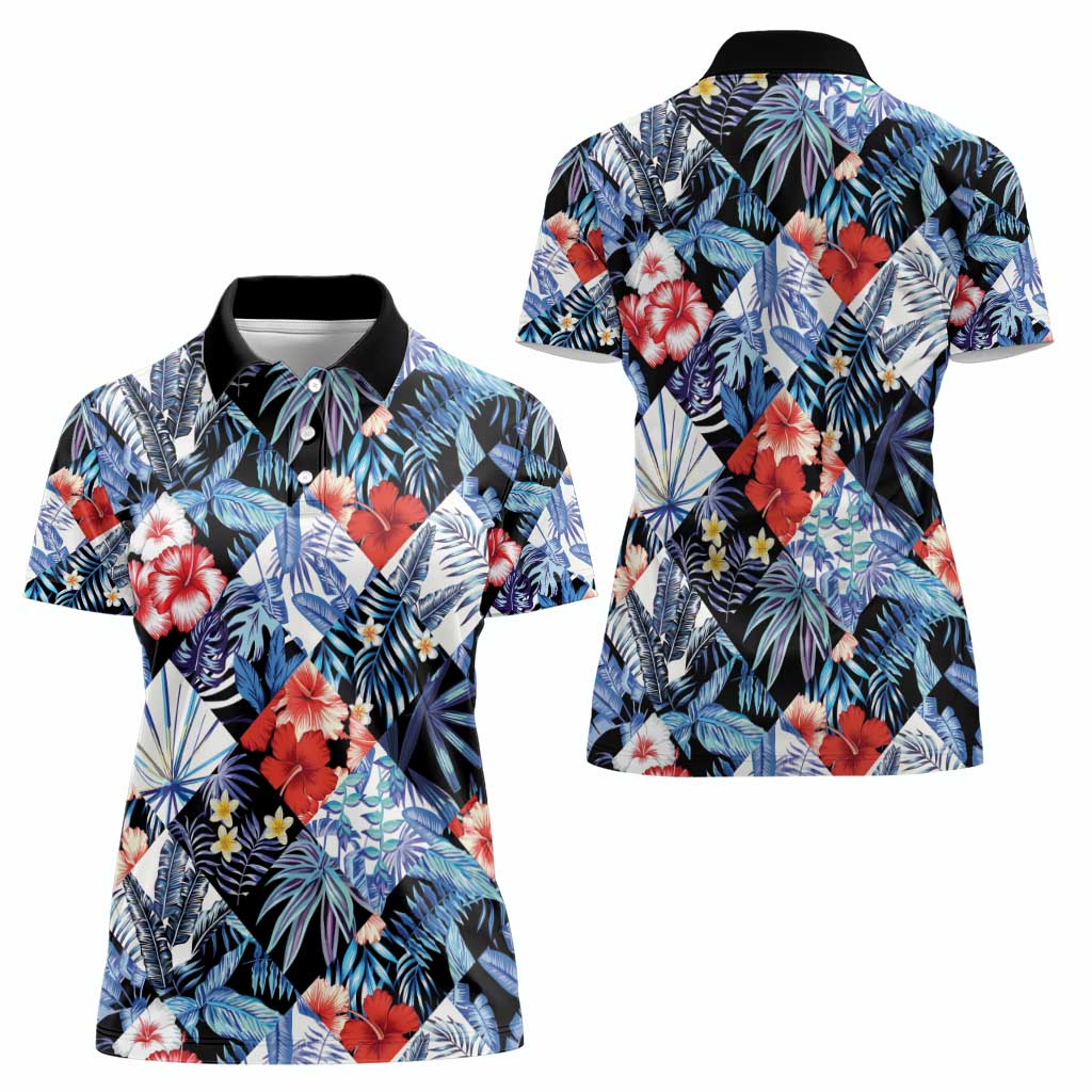 Hawaii Tropicana Blue Pattern Women Polo Shirt - Wonder Print Shop