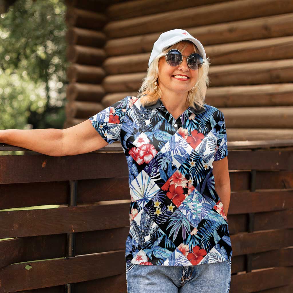Hawaii Tropicana Blue Pattern Women Polo Shirt - Wonder Print Shop