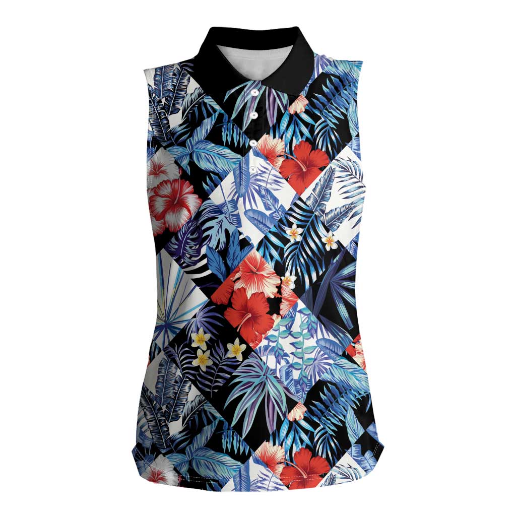 Hawaii Tropicana Blue Pattern Women Sleeveless Polo Shirt - Wonder Print Shop